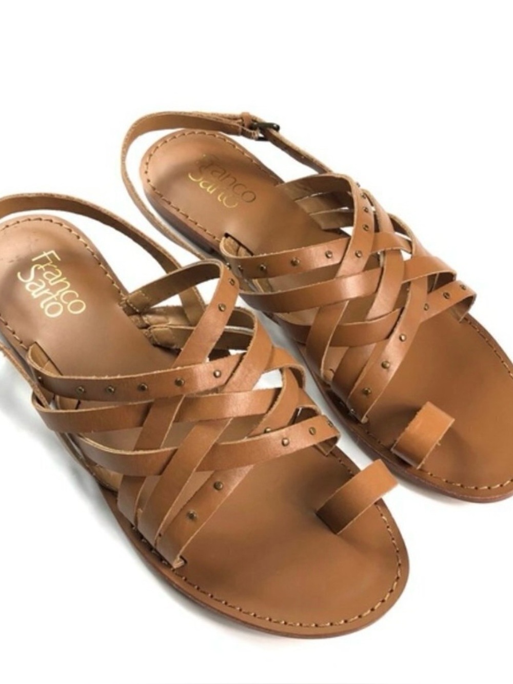 Franco Sarto Mack Crisscross Studded Sandals tan 8.5